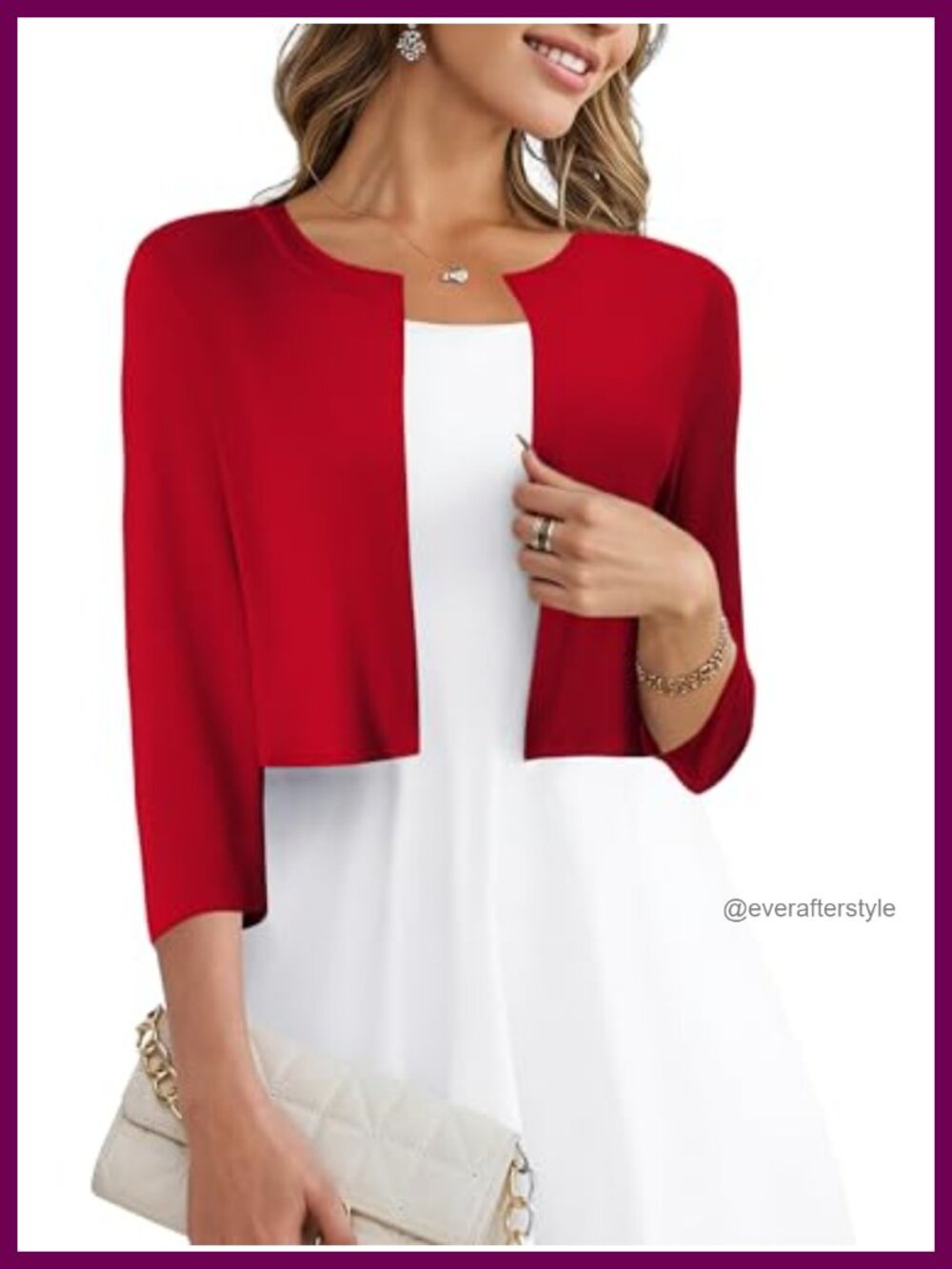 Women's 3/4 Sleeve Cropped Knit Cardigan Open Front Summer Sweater